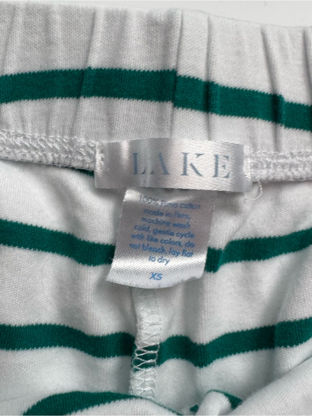 LAKE Pima Crew Striped Long Sleeve Top & Shorts Set - White with Green Stripes - Picture 5 of 5